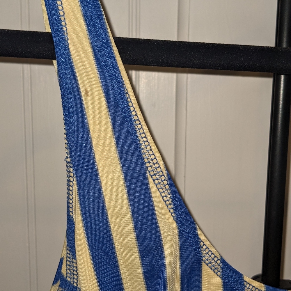 Blue and Yellow Striped Vintage Speedo Swimsuit - Picture 3 of 7